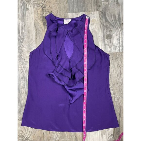 Parker Sleeveless Silk Blouse Small Purple Ruffle Key Hole Tank Top Shirt - Picture 7 of 7